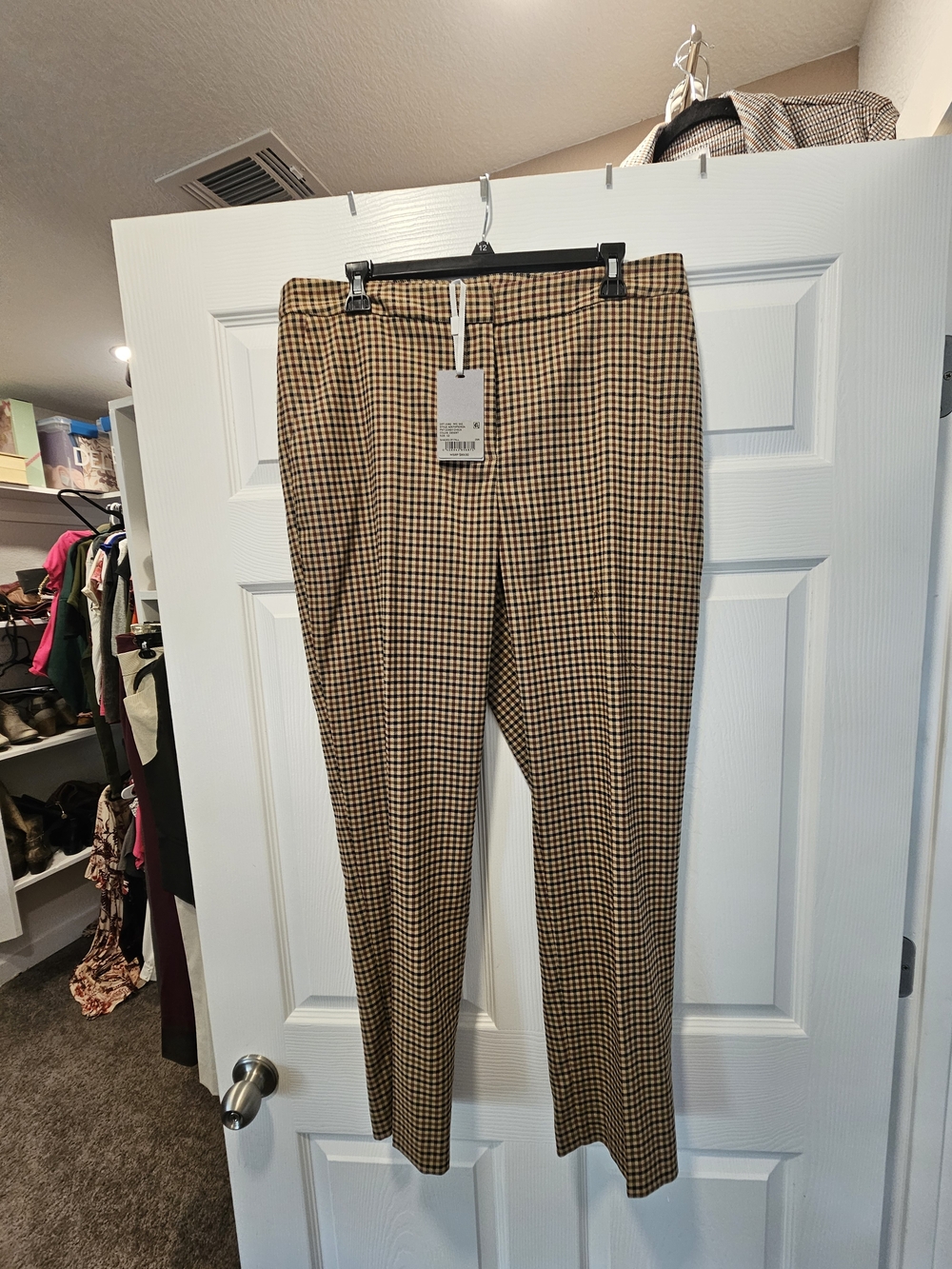 Preston & York womens Tan Plaid Chinos with Black and Rust Accents
